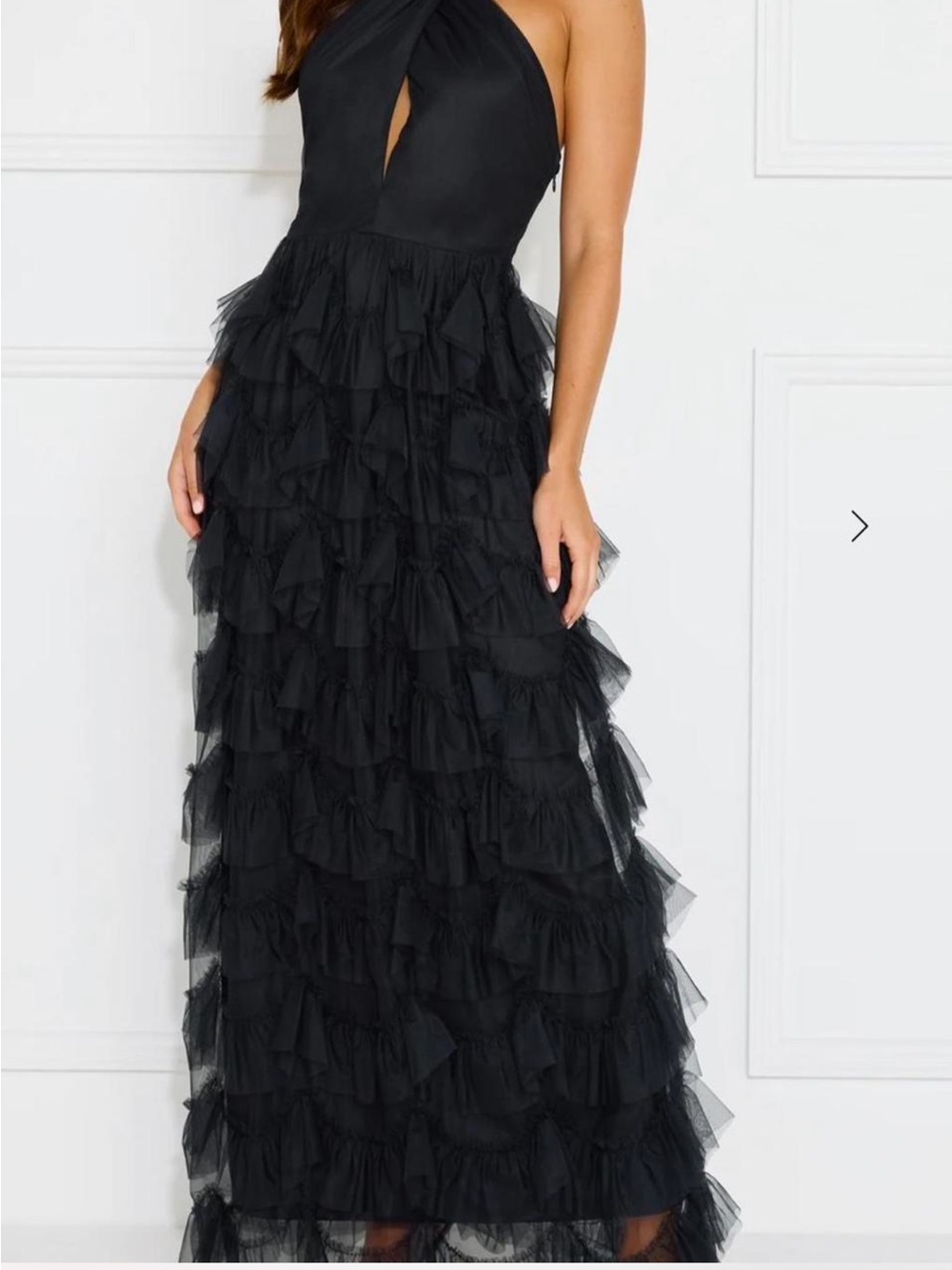 Hello Molly Black Halter Ruffle Maxi Dress